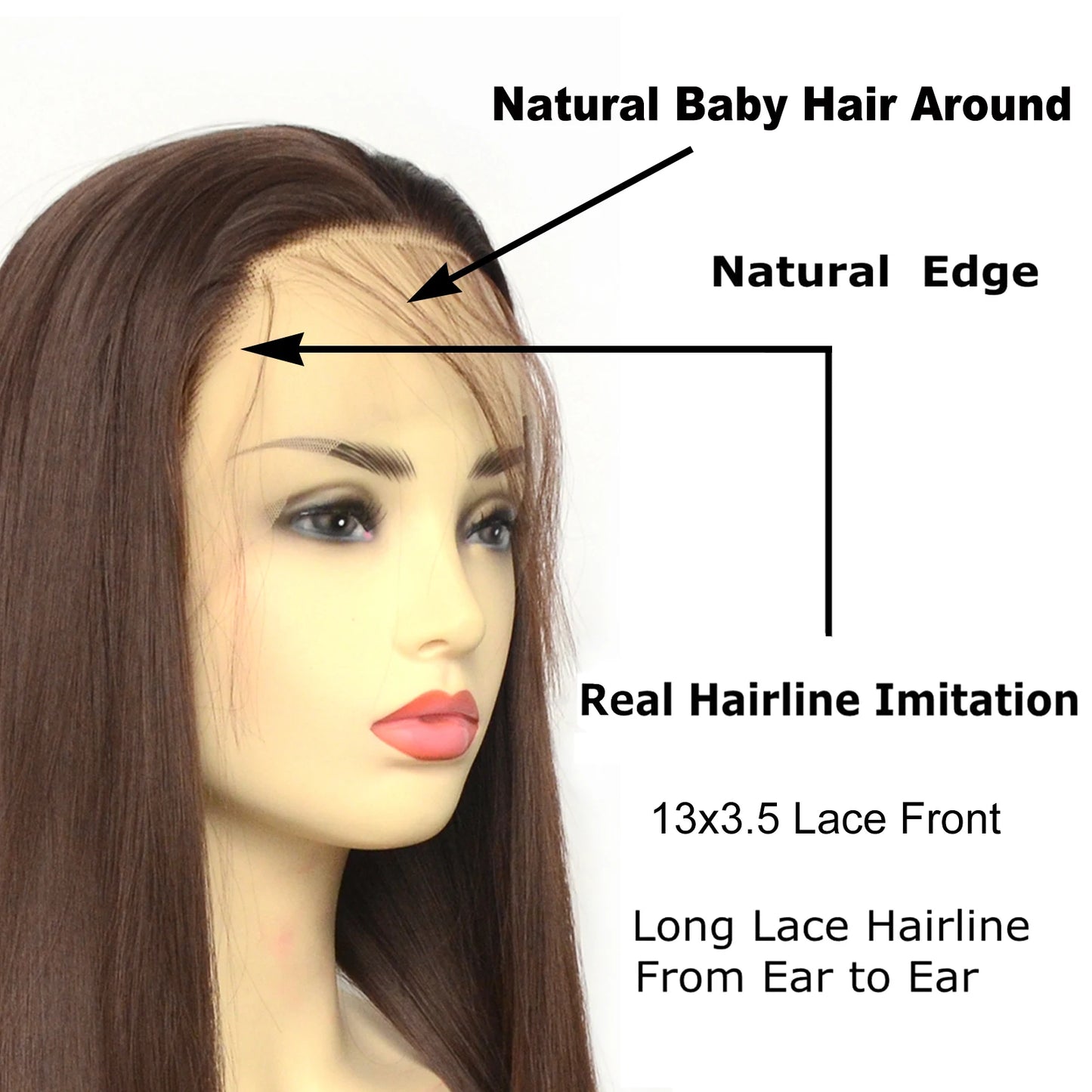 Voguebeauty Dark Brown Lace Front Wig 6# Silky Straight Synthetic Hair Natural Hairline for Women Cosplay Daily Wear