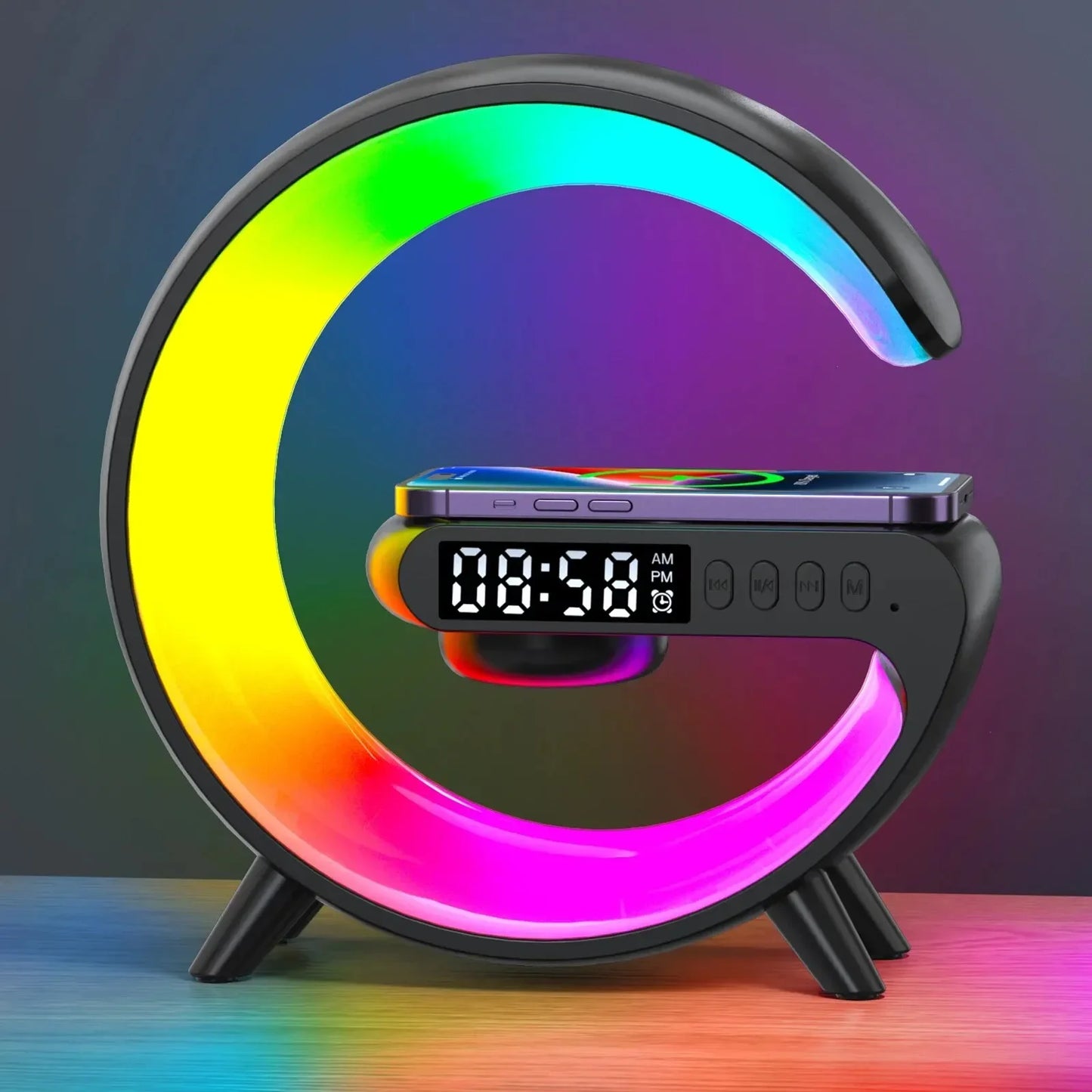 Multifunction Wireless Charger Stand Bluetooth 5.0 Speaker FM TF RGB Night Light Fast Charging Station for iPhone Samsung Xiaomi