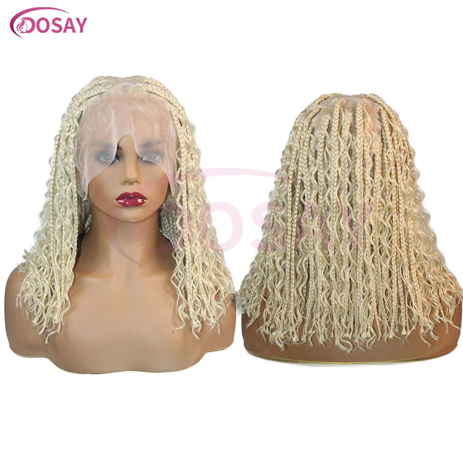 Short 12 Inch Bohemian Curly Braided Full Lace Front Wigs Knotless Box Braid Bob Wig Women Synthetic Locs Goddess Cornrow Braids