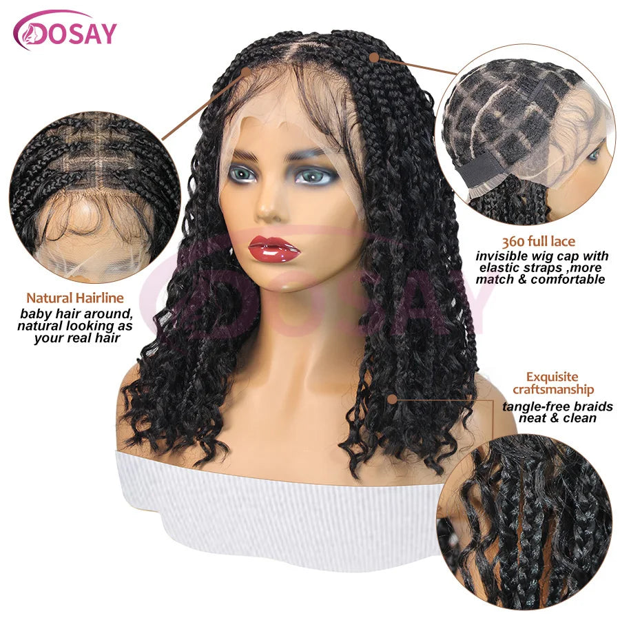 Short 12 Inch Bohemian Curly Braided Full Lace Front Wigs Knotless Box Braid Bob Wig Women Synthetic Locs Goddess Cornrow Braids