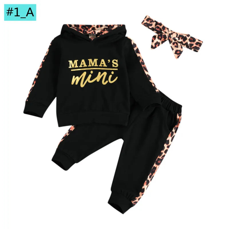 Infant Newborn Baby Girl Clothes Autumn 2023 3PCS Sets Leopard Letter Hooded Sweatshirt Pants Outfit Baby Tracksuit Set Spring