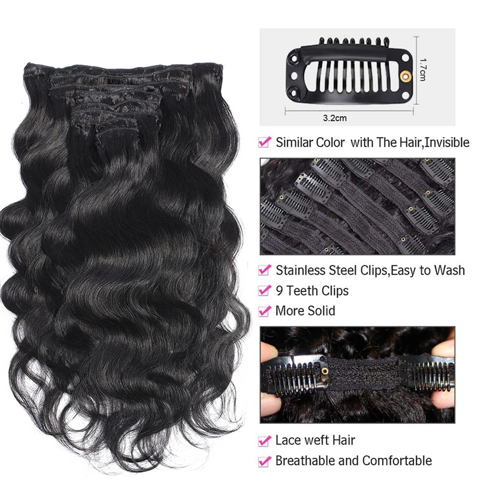 Body Wave Clip In Human Hair Extensions 120g/set Clips In Extension Full Head Brazilian Clip on Hair Extension for Women