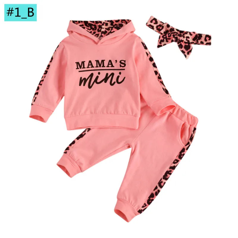 Infant Newborn Baby Girl Clothes Autumn 2023 3PCS Sets Leopard Letter Hooded Sweatshirt Pants Outfit Baby Tracksuit Set Spring